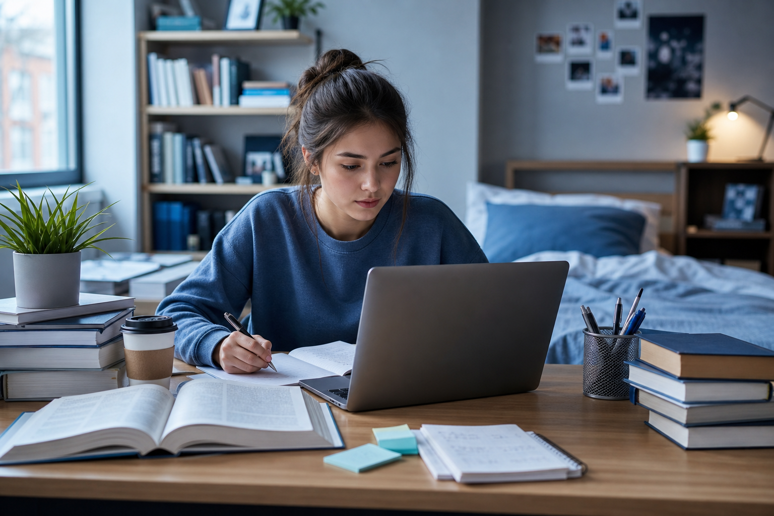 Student writing an essay